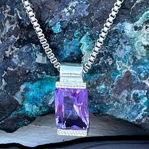 Purple Crystal Pendant Necklace 9”